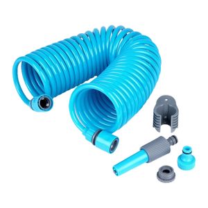 Manguera enrollable tipo resorte de 10 m de largo con accesorios. - PRO GARDEN
