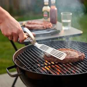 Espátula de acero inoxidable con PINZA y mango de madera de 40cm para PARRILLAS. - ORGILL