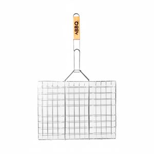 Parrilla de BBQ de acero inoxidable con mango de madera, de 40 x 57,4 x 1,5 cm. - ORGILL