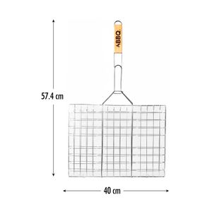 Parrilla de BBQ de acero inoxidable con mango de madera, de 40 x 57,4 x 1,5 cm. - ORGILL