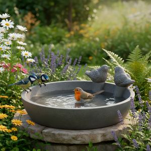 Recipiente redondo para BAÑO de pájaros de cerámica en color gris. - ORGILL