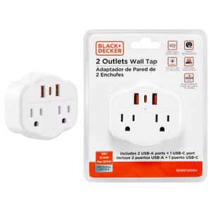 Multitoma con 2 tomas, 2 puertos USB y 1 USB-C. - BLACK + DECKER