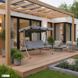 Columpio/Cama gris con parasol, hecho de esponja y acero, capacidad de carga de 260 kg. - K HOME