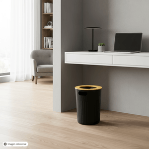 Basurero negro CIRCULAR con tapa con agujero de BAMBOO. - K HOME