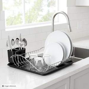 Escurridor de platos metálico tipo onda con porta utensilios. - K PRO