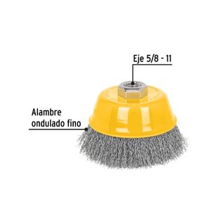 Cepillo de copa de 4" con alambre ondulado fino y eje estándar de 5/8" - 11. - PRETUL