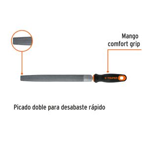 Lima media caña BASTARDA de 10" de doble picado con mango plástico de doble inyección. - TRUPER