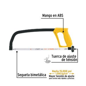 Arco tubular para sierra de 12" compacto y resistente con mango de ABS. - PRETUL