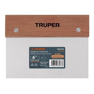 Espátula rectangular de 6" x 3" de acero inoxidable con pulido espejo y mango de madera. - TRUPER