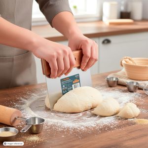 Espátula rectangular de 6" x 3" de acero inoxidable con pulido espejo y mango de madera. - TRUPER