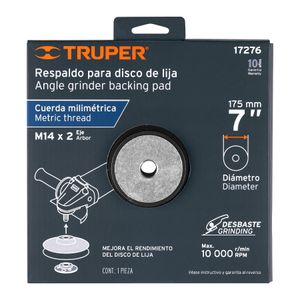 Respaldo para disco de lija de 7" con eje M14 (MILIMÉTRICA); fabricado en polietileno. - TRUPER