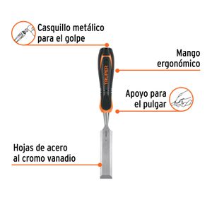 Formón de 1" con mango Comfort Grip y tapa metálica para golpe. - TRUPER