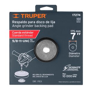 Respaldo para disco de lija de 7" con eje 5/8" - 11 - UNC (STANDARD); fabricado en polietileno. - TRUPER