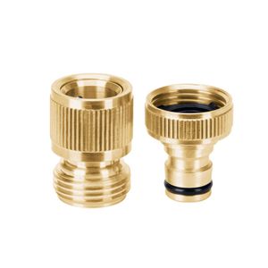 Conector rápido 3/4" de latón sólido de Sistema CLICK llave de agua-manguera + empaque antifuga. - TRUPER