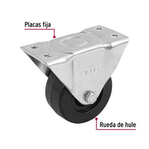 Garrucha de 3" con placa fija y rueda de caucho para cargas de hasta 50 kg. - FIERO