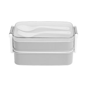 Lonchera plástica rectangular con dos compartimentos y cubiertos plásticos. - EXCELLENT HOUSEWARE