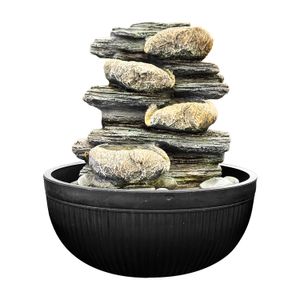 Fuente de agua con luz LED y diseño de piedras en escalera. - K HOME