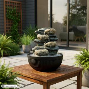 Fuente de agua con luz LED y diseño de piedras en escalera. - K HOME