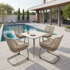 Juego de mesa para patio con estructura de acero y fibras plásticas entretejidas. - K HOME