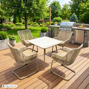 Juego de patio con 1 mesa + 4 sillas DECO cuadrado para terraza, jardín, patio y más. - K HOME