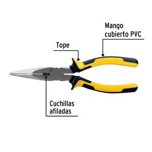 Pinza de Punta / Corte de 8" con mango ergonómico Comfort Grip con topes. - PRETUL