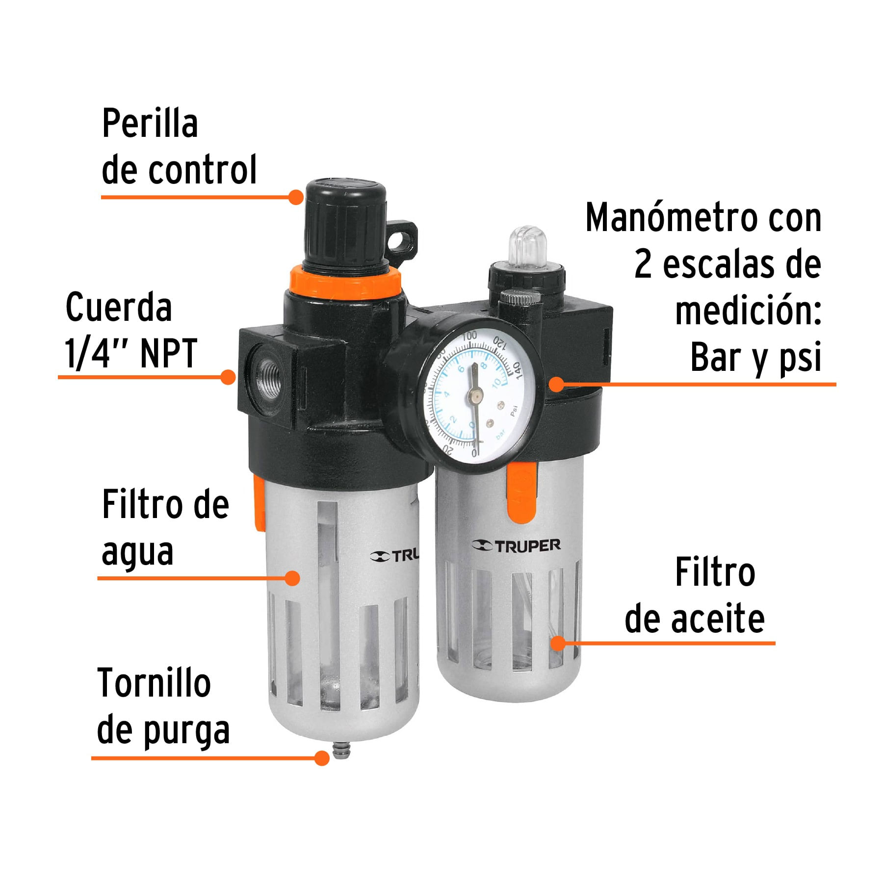 Unidad FRL para compresor (Filtro, Regulador y Lubricador) de 1/4