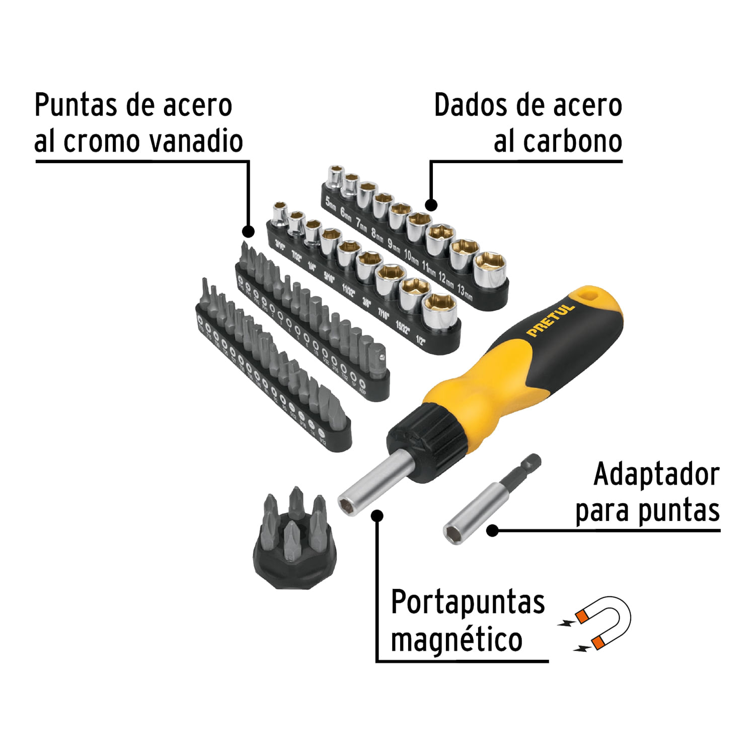 Juego de 61 piezas de desarmador tipo racha con múltiples puntas, dados ...